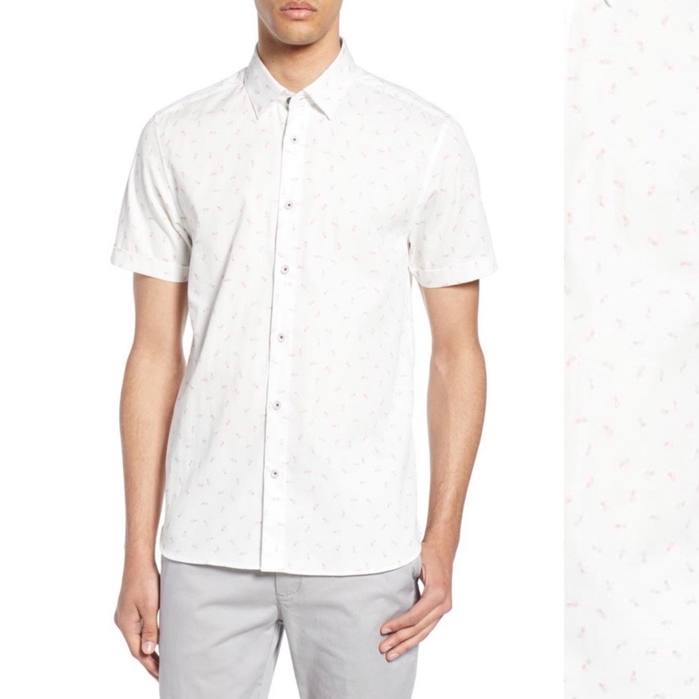Ted Baker London Short Sleeve Casual Shirt, Pineapple Print Ted Size 7 New w/Tag